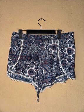 Blue Paisley Pom-Pom Trim Women’s Athletic Shorts